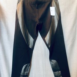 Black leggings with faux leather panels